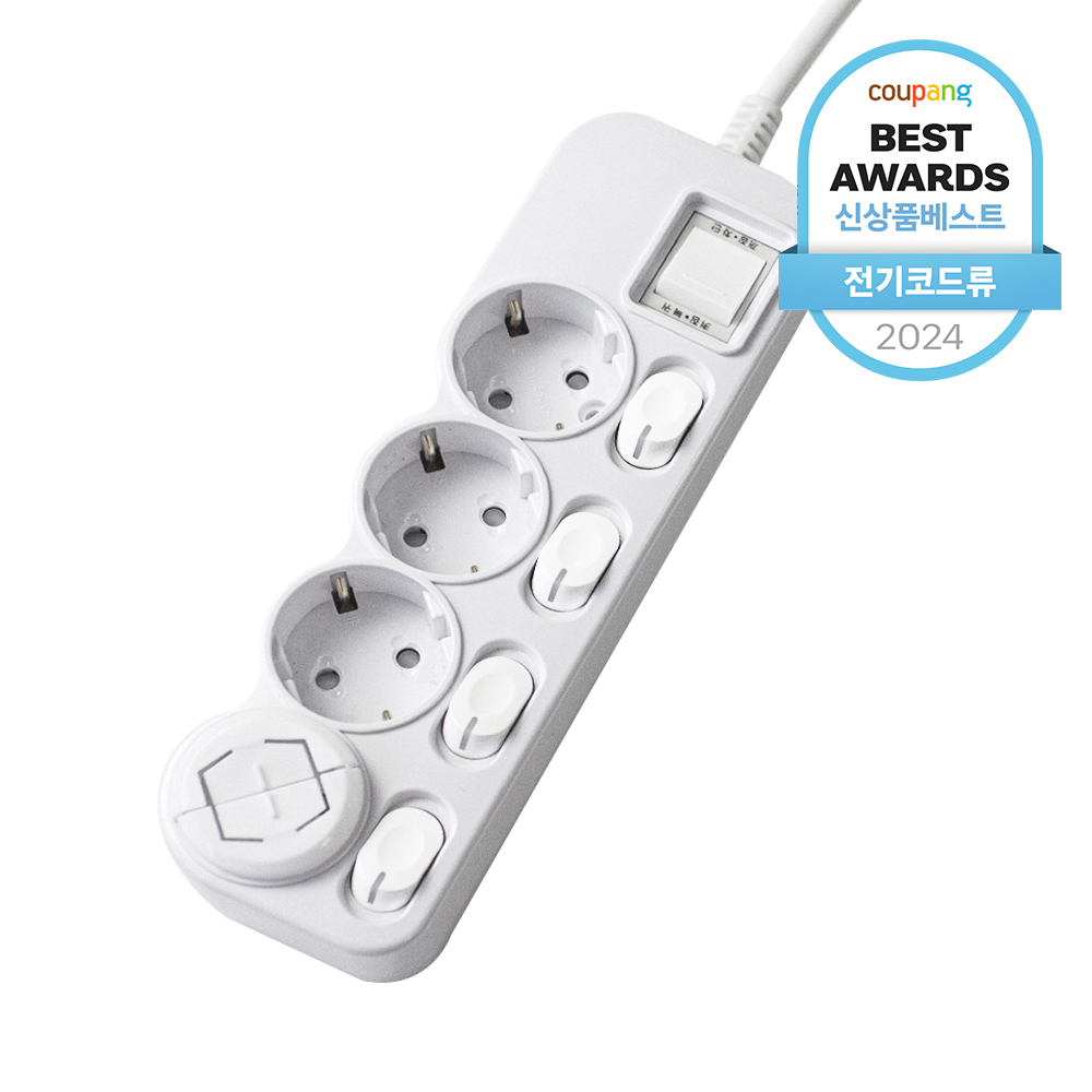 에코파워탭 LED 개별 과부하차단 멀티탭 전선형 4구