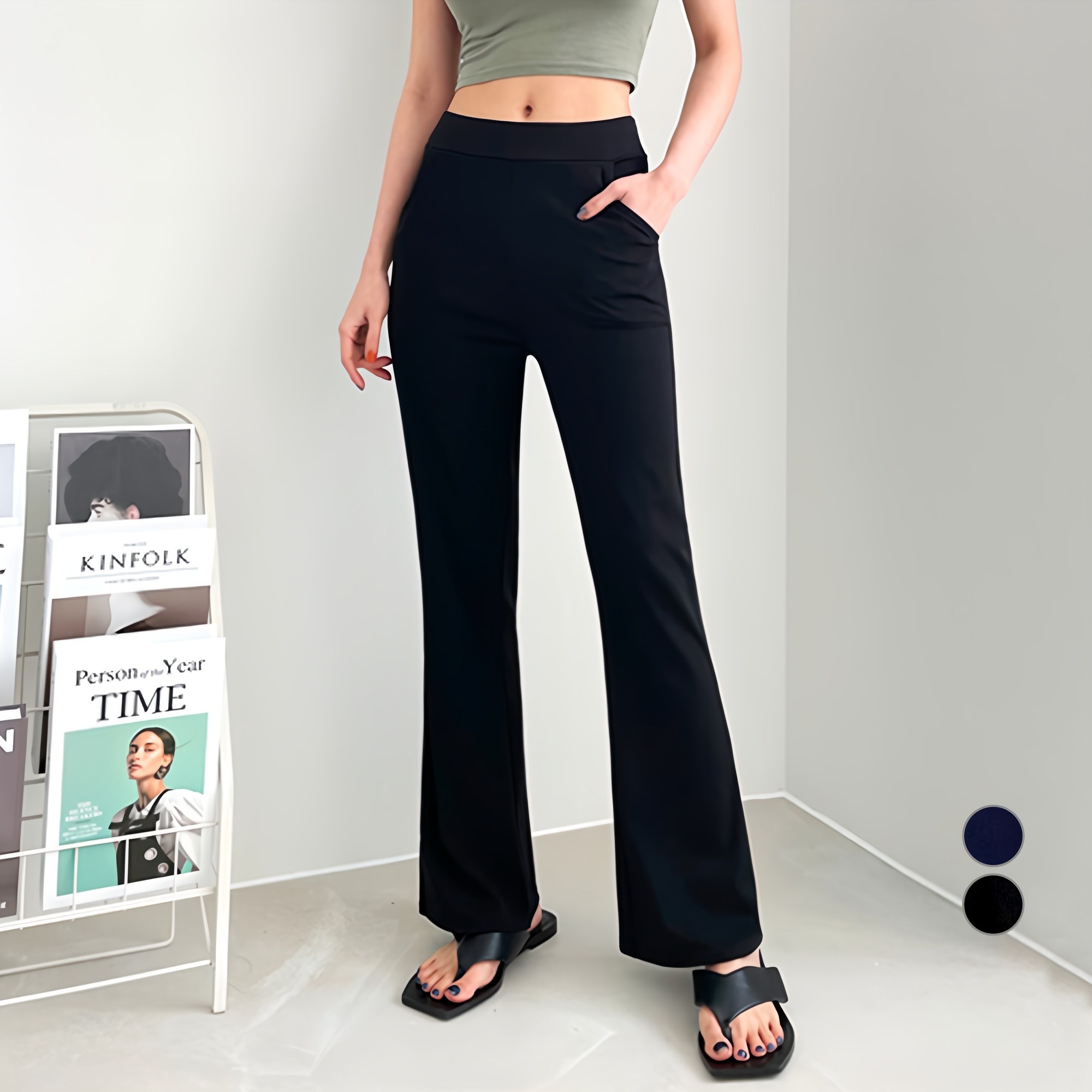 여성용 냉감 통기성 썸머 롱 부츠컷 밴딩 쿨 팬츠