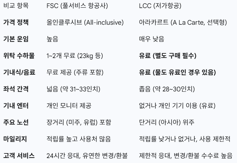 항공사 비교편집표